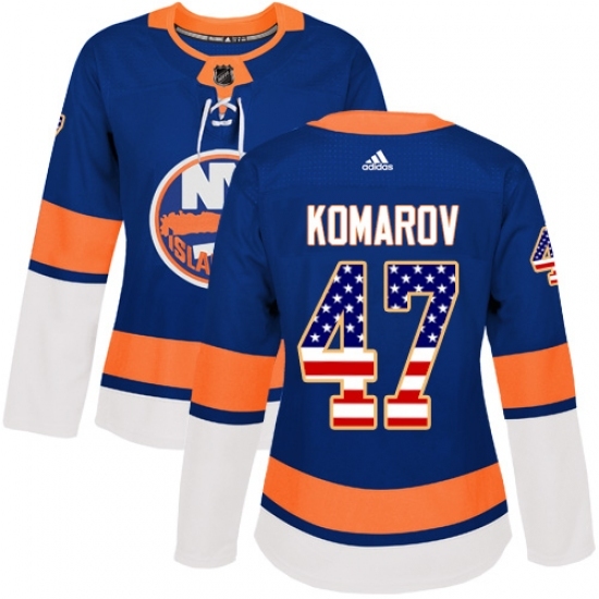 Women's Adidas New York Islanders #47 Leo Komarov Authentic Royal Blue USA Flag Fashion NHL Jersey Women's Adidas New York Islanders #47 Leo Komarov Authentic Royal Blue USA Flag Fashion NHL Jersey