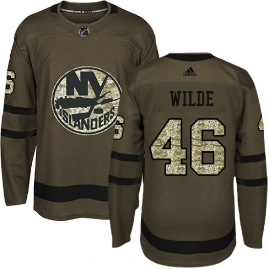 Men's Adidas New York Islanders #46 Bode Wilde Authentic Green Salute to Service NHL Jersey Men's Adidas New York Islanders #46 Bode Wilde Authentic Green Salute to Service NHL Jersey