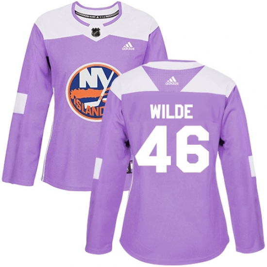 Women's Adidas New York Islanders #46 Bode Wilde Authentic Purple Fights Cancer Practice NHL Jersey Women's Adidas New York Islanders #46 Bode Wilde Authentic Purple Fights Cancer Practice NHL Jersey