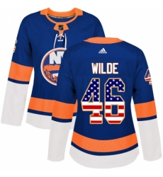 Women's Adidas New York Islanders #46 Bode Wilde Authentic Royal Blue USA Flag Fashion NHL Jersey Women's Adidas New York Islanders #46 Bode Wilde Authentic Royal Blue USA Flag Fashion NHL Jersey