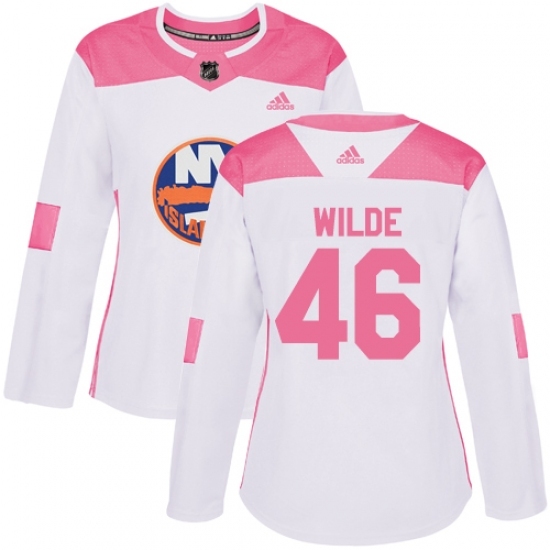 Women's Adidas New York Islanders #46 Bode Wilde Authentic White Pink Fashion NHL Jersey Women's Adidas New York Islanders #46 Bode Wilde Authentic White Pink Fashion NHL Jersey