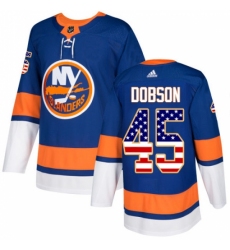 Men's Adidas New York Islanders #45 Noah Dobson Authentic Royal Blue USA Flag Fashion NHL Jersey Men's Adidas New York Islanders #45 Noah Dobson Authentic Royal Blue USA Flag Fashion NHL Jersey