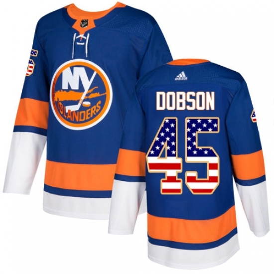 Men's Adidas New York Islanders #45 Noah Dobson Authentic Royal Blue USA Flag Fashion NHL Jersey Men's Adidas New York Islanders #45 Noah Dobson Authentic Royal Blue USA Flag Fashion NHL Jersey