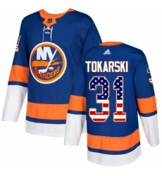Men's Adidas New York Islanders #31 Dustin Tokarski Authentic Royal Blue USA Flag Fashion NHL Jersey