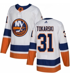 Youth Adidas New York Islanders #31 Dustin Tokarski Authentic White Away NHL Jersey