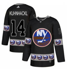 Men's Adidas New York Islanders #14 Tom Kuhnhackl Authentic Black Team Logo Fashion NHL Jersey