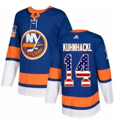 Men's Adidas New York Islanders #14 Tom Kuhnhackl Authentic Royal Blue USA Flag Fashion NHL Jersey