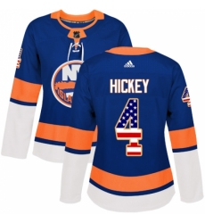 Women's Adidas New York Islanders #4 Thomas Hickey Authentic Royal Blue USA Flag Fashion NHL Jersey