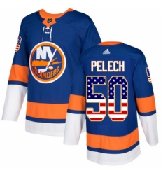 Men's Adidas New York Islanders #50 Adam Pelech Authentic Royal Blue USA Flag Fashion NHL Jersey