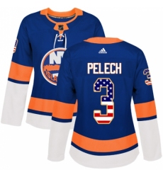 Women's Adidas New York Islanders #3 Adam Pelech Authentic Royal Blue USA Flag Fashion NHL Jersey