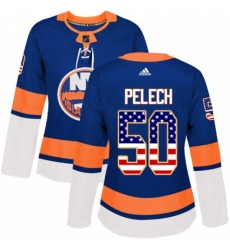 Women's Adidas New York Islanders #50 Adam Pelech Authentic Royal Blue USA Flag Fashion NHL Jersey