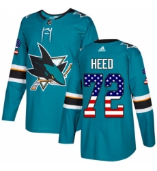 Men's Adidas San Jose Sharks #72 Tim Heed Authentic Teal Green USA Flag Fashion NHL Jersey