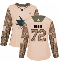 Women's Adidas San Jose Sharks #72 Tim Heed Authentic Camo Veterans Day Practice NHL Jersey