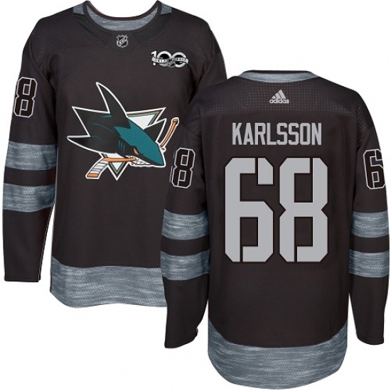 Men's Adidas San Jose Sharks #68 Melker Karlsson Authentic Black 1917-2017 100th Anniversary NHL Jersey Men's Adidas San Jose Sharks #68 Melker Karlsson Authentic Black 1917-2017 100th Anniversary NHL Jersey