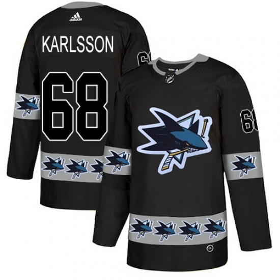 Men's Adidas San Jose Sharks #68 Melker Karlsson Authentic Black Team Logo Fashion NHL Jersey Men's Adidas San Jose Sharks #68 Melker Karlsson Authentic Black Team Logo Fashion NHL Jersey
