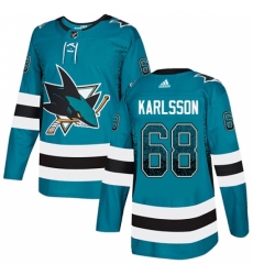 Men's Adidas San Jose Sharks #68 Melker Karlsson Authentic Teal Drift Fashion NHL Jersey