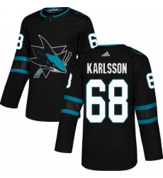 Men's Adidas San Jose Sharks #68 Melker Karlsson Premier Black Alternate NHL Jersey