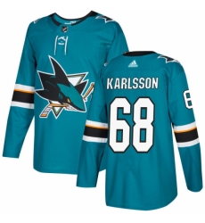 Men's Adidas San Jose Sharks #68 Melker Karlsson Premier Teal Green Home NHL Jersey