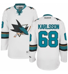 Men's Reebok San Jose Sharks #68 Melker Karlsson Authentic White Away NHL Jersey