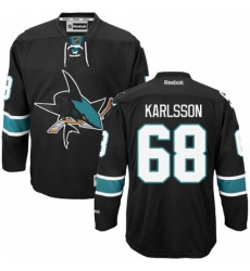 Men's Reebok San Jose Sharks #68 Melker Karlsson Premier Black Third NHL Jersey