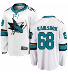 Men's San Jose Sharks #68 Melker Karlsson Fanatics Branded White Away Breakaway NHL Jersey