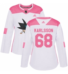 Women's Adidas San Jose Sharks #68 Melker Karlsson Authentic White/Pink Fashion NHL Jersey