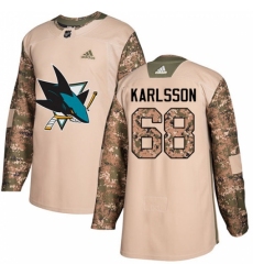 Youth Adidas San Jose Sharks #68 Melker Karlsson Authentic Camo Veterans Day Practice NHL Jersey