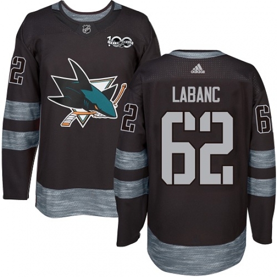 Men's Adidas San Jose Sharks #62 Kevin Labanc Authentic Black 1917-2017 100th Anniversary NHL Jersey Men's Adidas San Jose Sharks #62 Kevin Labanc Authentic Black 1917-2017 100th Anniversary NHL Jersey