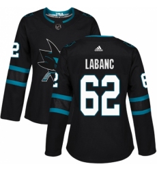 Women's Adidas San Jose Sharks #62 Kevin Labanc Premier Black Alternate NHL Jersey