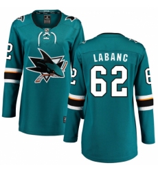 Women's San Jose Sharks #62 Kevin Labanc Fanatics Branded Teal Green Home Breakaway NHL Jersey