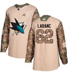 Youth Adidas San Jose Sharks #62 Kevin Labanc Authentic Camo Veterans Day Practice NHL Jersey
