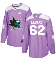 Youth Adidas San Jose Sharks #62 Kevin Labanc Authentic Purple Fights Cancer Practice NHL Jersey