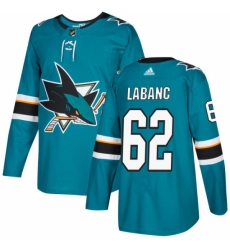 Youth Adidas San Jose Sharks #62 Kevin Labanc Authentic Teal Green Home NHL Jersey