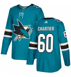 Men's Adidas San Jose Sharks #60 Rourke Chartier Authentic Teal Green Home NHL Jersey