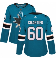 Women's Adidas San Jose Sharks #60 Rourke Chartier Authentic Teal Green Home NHL Jersey