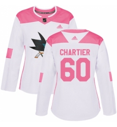Women's Adidas San Jose Sharks #60 Rourke Chartier Authentic White/Pink Fashion NHL Jersey