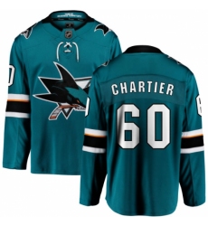 Youth San Jose Sharks #60 Rourke Chartier Fanatics Branded Teal Green Home Breakaway NHL Jersey