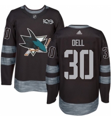 Men's Adidas San Jose Sharks #30 Aaron Dell Authentic Black 1917-2017 100th Anniversary NHL Jersey