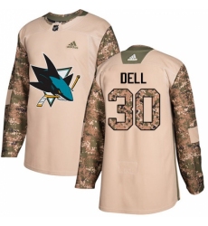 Men's Adidas San Jose Sharks #30 Aaron Dell Authentic Camo Veterans Day Practice NHL Jersey