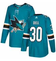 Men's Adidas San Jose Sharks #30 Aaron Dell Authentic Teal Green Home NHL Jersey
