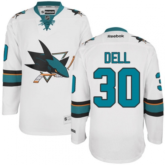 Men's Reebok San Jose Sharks #30 Aaron Dell Authentic White Away NHL Jersey Men's Reebok San Jose Sharks #30 Aaron Dell Authentic White Away NHL Jersey