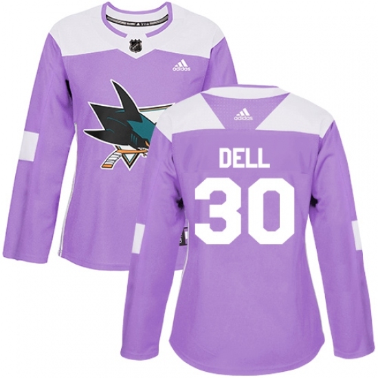 Women's Adidas San Jose Sharks #30 Aaron Dell Authentic Purple Fights Cancer Practice NHL Jersey Women's Adidas San Jose Sharks #30 Aaron Dell Authentic Purple Fights Cancer Practice NHL Jersey