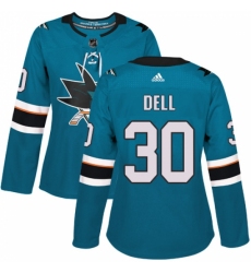 Women's Adidas San Jose Sharks #30 Aaron Dell Authentic Teal Green Home NHL Jersey