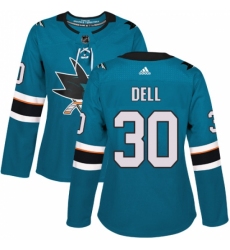Women's Adidas San Jose Sharks #30 Aaron Dell Authentic Teal Green Home NHL Jersey Women's Adidas San Jose Sharks #30 Aaron Dell Authentic Teal Green Home NHL Jersey