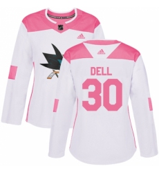 Women's Adidas San Jose Sharks #30 Aaron Dell Authentic White/Pink Fashion NHL Jersey