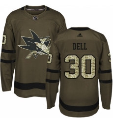 Youth Adidas San Jose Sharks #30 Aaron Dell Authentic Green Salute to Service NHL Jersey