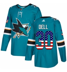 Youth Adidas San Jose Sharks #30 Aaron Dell Authentic Teal Green USA Flag Fashion NHL Jersey Youth Adidas San Jose Sharks #30 Aaron Dell Authentic Teal Green USA Flag Fashion NHL Jersey