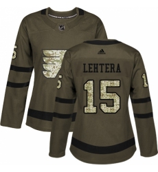 Women's Adidas Philadelphia Flyers #15 Jori Lehtera Authentic Green Salute to Service NHL Jersey
