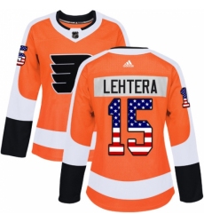 Women's Adidas Philadelphia Flyers #15 Jori Lehtera Authentic Orange USA Flag Fashion NHL Jersey