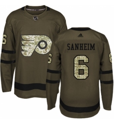 Men's Adidas Philadelphia Flyers #6 Travis Sanheim Premier Green Salute to Service NHL Jersey